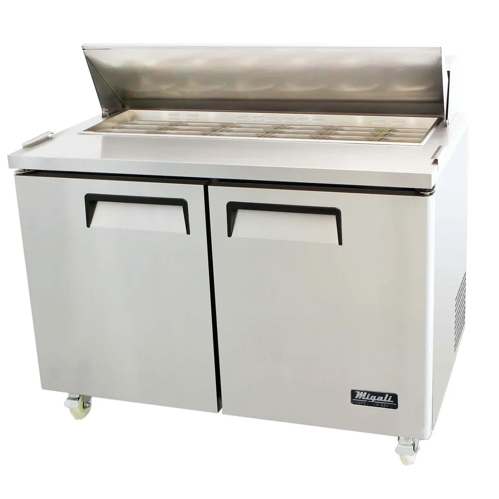 Migali C-SP48-18BT-HC 48" Two Section Mega Top Sandwich Prep Table w/ 2 Doors, 18 Pans