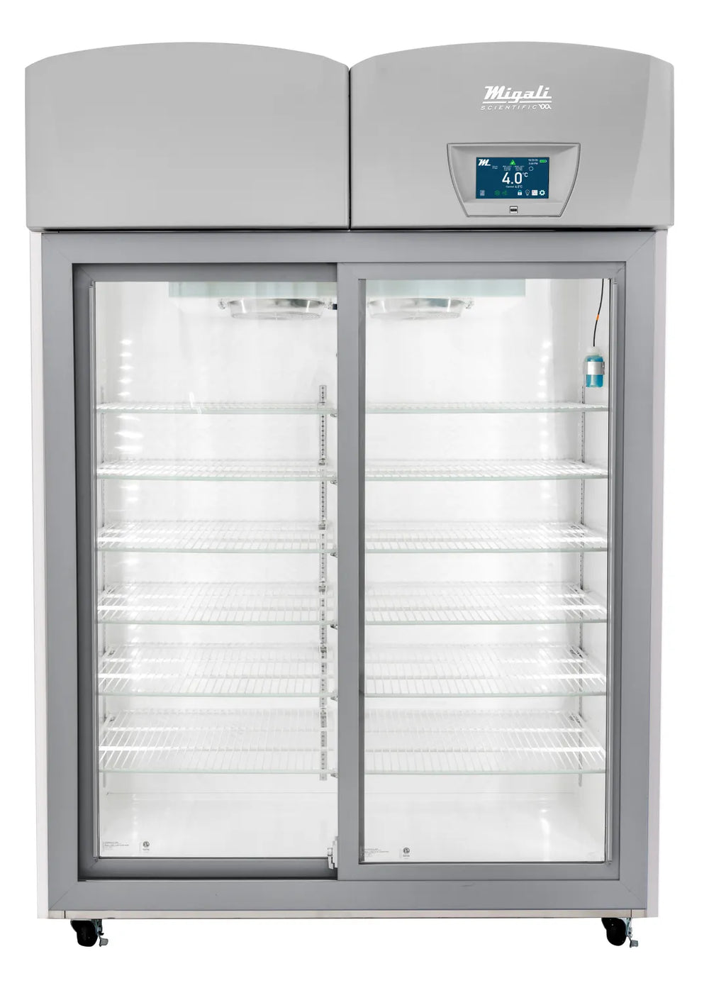 Migali EVOX-2RGS-LB Refrigerator, 44.9 cu ft, 55" Glass Door, Stainless/White, ADA,