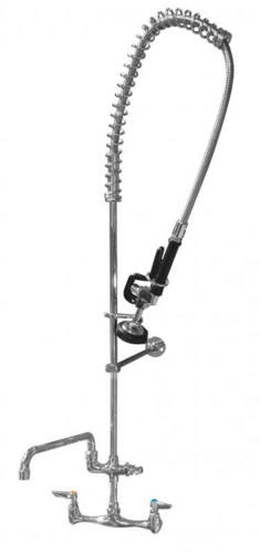 Omcan 22124 Pre-Rinse Assembly 8 Inch Centers Wall Mount with Add-on Faucet Stainless Steel