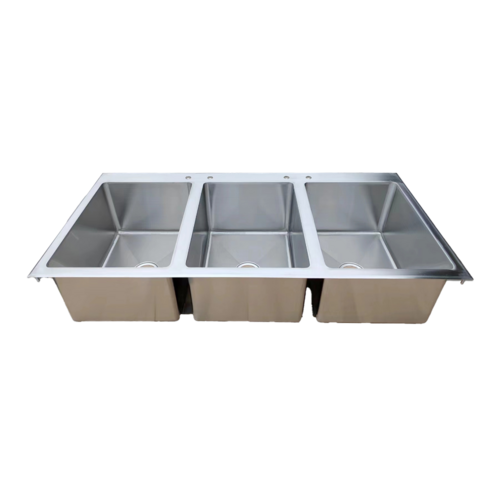 Omcan 44604 25 Inch Three Compartment Stainless Steel Drop-In Sink with Drain Basket