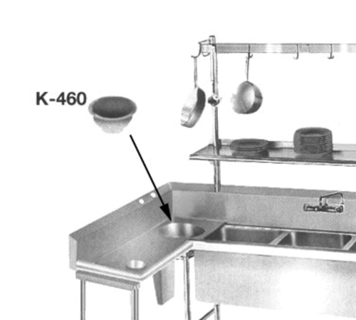 Advance Tabco K-460A - Installation, disposal cone with 14" x 16" control bracket & faucet holes (each)