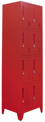 Omcan 48882 23 Inch 4-tier Locker Painted Steel 8 Compartment Red