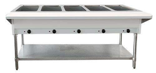 Omcan 47345 72 Inch Open Well Steam Table with Cutting Board and Undershelf Gas 17500 BTU