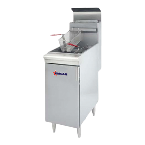Omcan 43422 15 Inch Deep Fryer Gas Floor Model with Chrome Baskets 90000 BTU