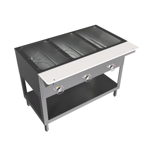 BK Resources ST-3 - Steam Table, electric, 3-pan open well design, 20-gauge stainless steel construction, open base
