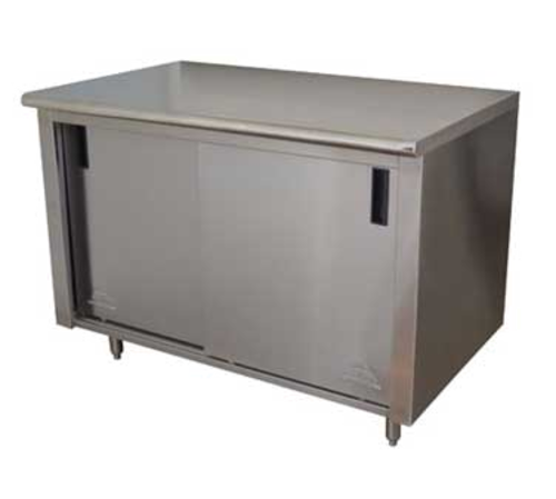 Advance Tabco CB-SS-305M - Work Table, 60"W x 30"D, cabinet base with mid-shelf & sliding doors, 14 gauge 304 stainless steel