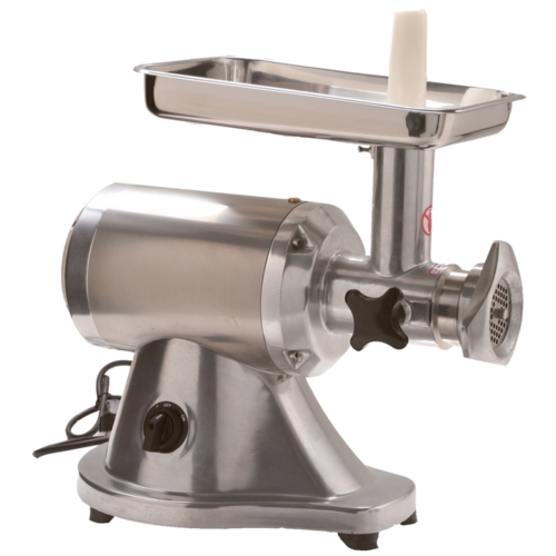 Omcan 47735 18 Inch Aluminum Electric Meat Grinder #12 Head with Stainless Steel Tray