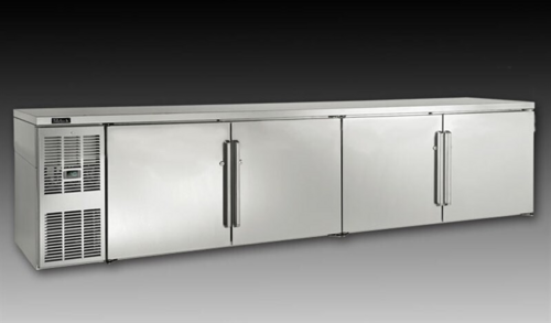 Perlick Corporation BBSLP108 - Low Profile Refrigerated Back Bar Cabinet, four-section, 108"W, self-contained side mount