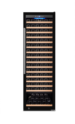 Omcan 48259 27 Inch Single Zone Wine Refrigerator Black Exterior with Beech Wood Shelves