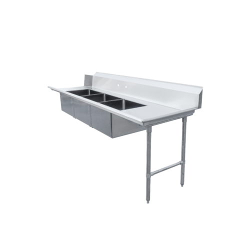 Omcan 48502 108 Inch Soiled Dishtable Straight Design with 3 Sinks Stainless Steel