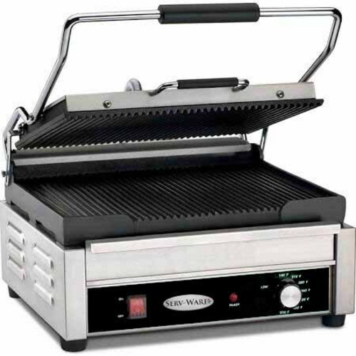 Serv-Ware EPG-100GG - Serv-Ware - Electric Cooking - Single Panini Grill - Grooved Top & Bottom - Dimensions: 16.92" W x