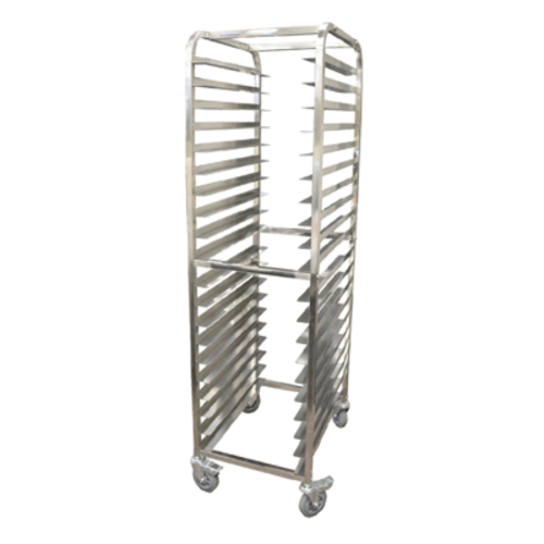 Omcan 23857 21-1/4 Inch Mobile Pan Rack End Load Stainless Steel Open Sides