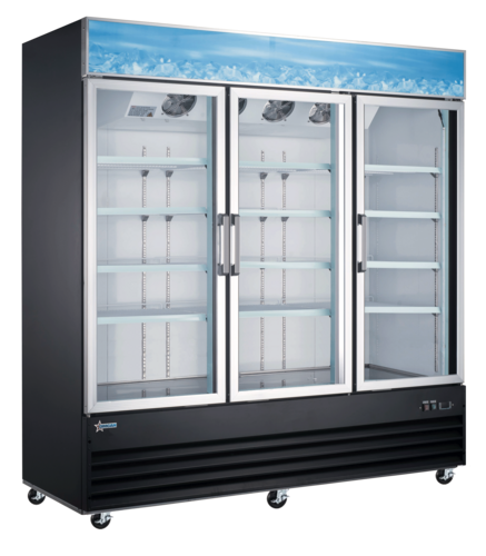 Omcan 51052 78 Inch Refrigerator Display 53 cu ft Bottom Mount Three-section Black