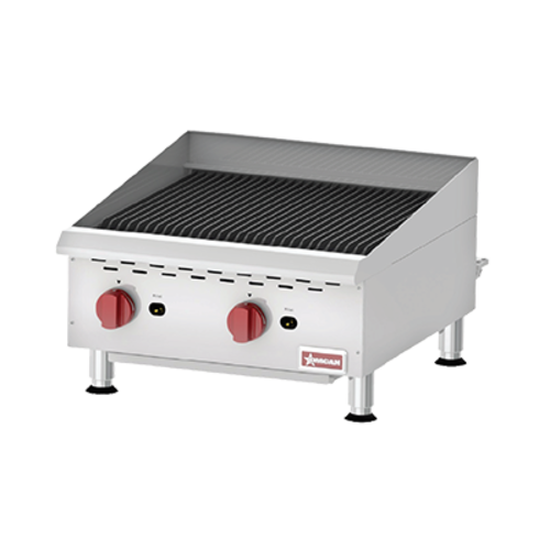 Omcan 43727 24 Inch Charbroiler Gas Countertop with 2 Burners 80000 BTU