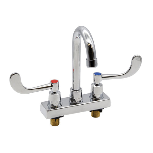 Advance Tabco K-56 - Faucet, heavy duty, 4" OC, deck mounted with 3-1/2" gooseneck, wrist handles, lead free