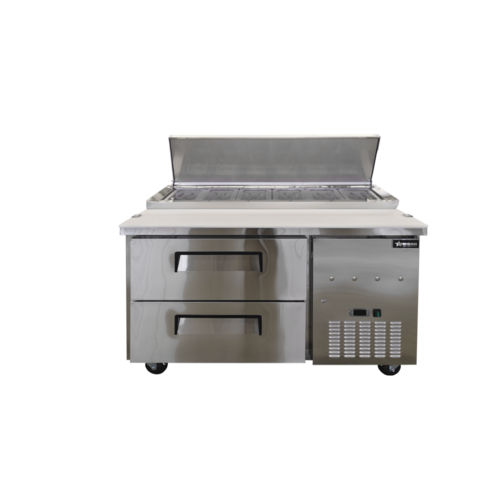 Omcan 48393 (PT-CN-1200-2D) Refrigerated Pizza Prep Table One-section Side Mount Self-contained Refrigeration