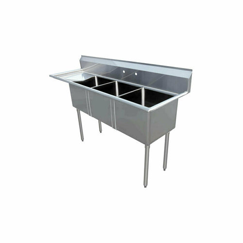 Omcan 43775 21 Inch Width with Left Drainboard Three Compartment Sink Stainless Steel
