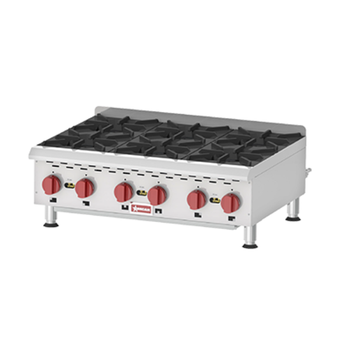 Omcan 43735 36 Inch Countertop Gas Hotplate with 6 Burners 132000 BTU
