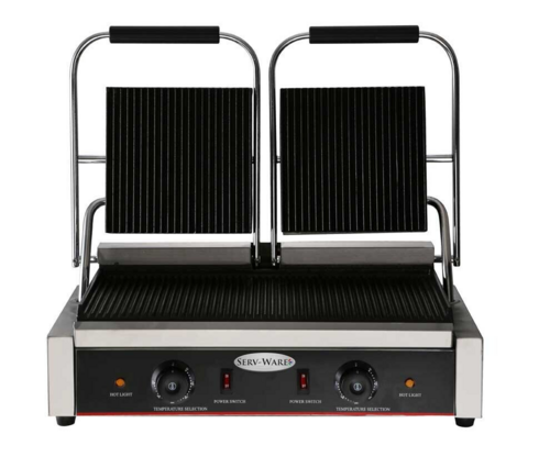 Serv-Ware EPG-200GG - Serv-Ware - Electric Cooking - Double Panini Grill - Grooved Top & Bottom - Dimensions: 22.44" W x