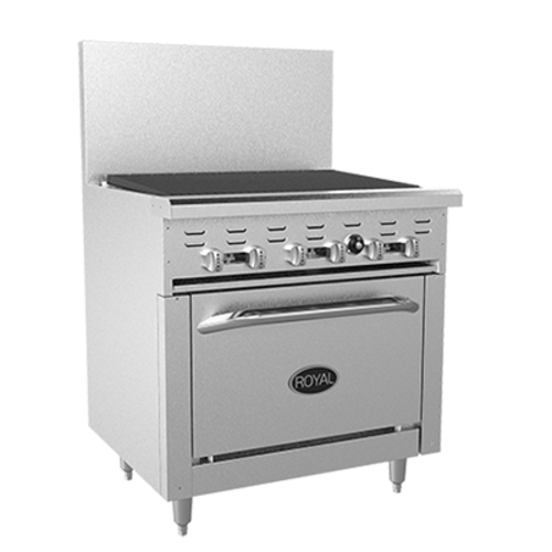Royal Range RR-36RB-C 36" Gas Restaurant Range w/ 36" Full Radiant Charbroiler, (1) Convection Oven, 120.000 BTU