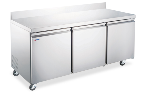 Omcan 50100 72 Inch Worktop Refrigerator 17 cu ft Three Section Stainless Steel