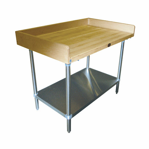 Advance Tabco BS-366 - Bakers Top Work Table, 72"W x 36"D, 1-3/4" thick wood top with 4" splash at rear & both sides,