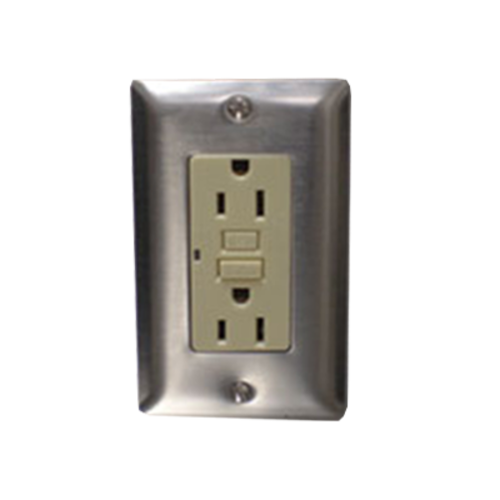 Advance Tabco TA-62A - Electric outlet in backsplash, GFI, duplex, in single gang box, NEMA 5-20R receptacles, stainless