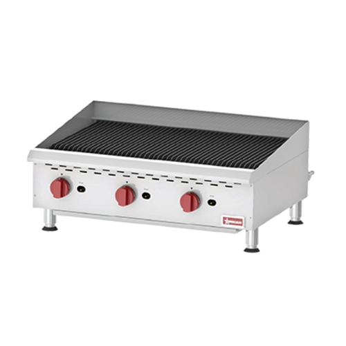 Omcan 43728 36 Inch Countertop Gas Charbroiler with 3 Burners 120000 BTU