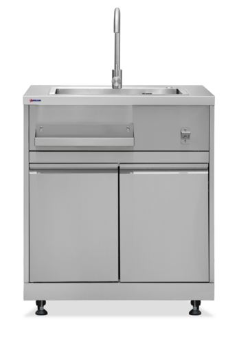 Omcan 47961 32 Inch Mobile Hand Sink with Faucet and Storage Cabinet
