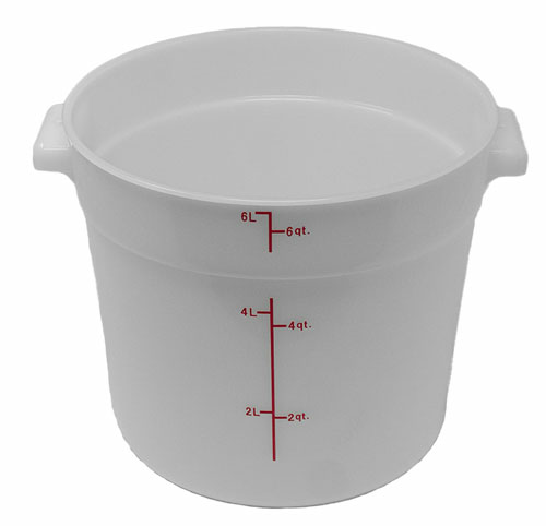 Omcan 80192 - (80192) 6-QT Polypropylene White Round Food Storage Container, NSF, China, Resistant to acids, oil