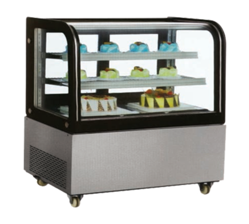 Omcan 40519 47 Inch Curved Glass Refrigerated Display Case Floor Model with Sliding Door