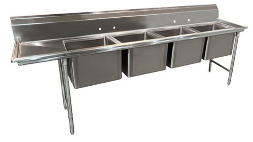 Advance Tabco 93-4-72-24L - Regaline Sink, 4-compartment, with left-hand drainboard, 20