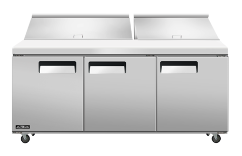Omcan 58009 72 Inch Refrigerated Prep Table 11 cu ft 3 Section Stainless Steel