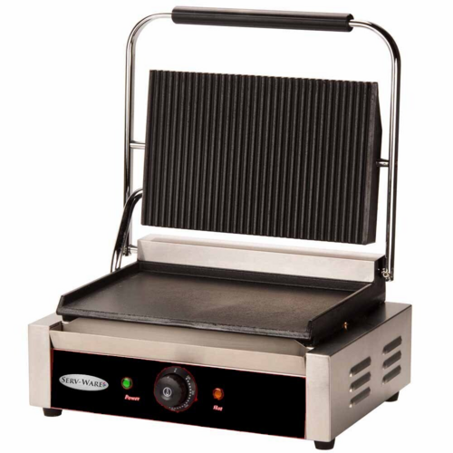 Serv-Ware EPG-100GF - Serv-Ware - Electric Cooking - Single Panini Grill - Grooved Top, Flat Bottom - Dimensions: 16.92"