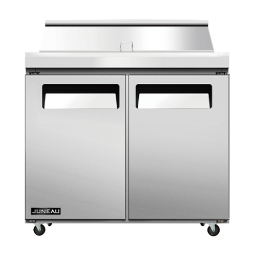 Omcan 58006 36 Inch Stainless Steel Refrigerated Prep Table 4.9 Cu Ft to Two Section