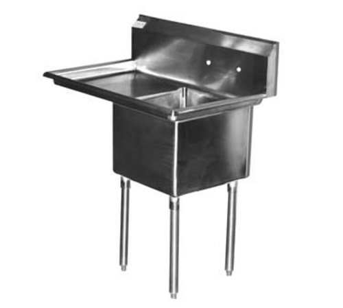 Serv-Ware E1CWP1818L-24-V - Serv-Ware - Sinks - 14" Deep Economy 1 Bowl - 44.5"W x 23.5"D x 45.5"H, 18/304 stainless steel, 18"