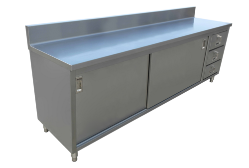 Omcan 43485 72 Inch Work Table Stainless Steel Cabinet Base with Sliding Doors and Drawers
