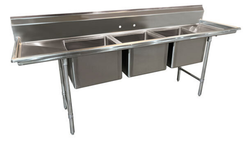 Advance Tabco 93-83-60-24RL - Regaline Sink, 3-compartment, with left & right-hand drainboards, 28