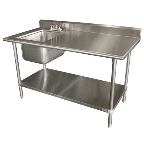 Advance Tabco KMS-11B-305L - Work Table With Prep Sink, 60"W x 30"D, 16 gauge 304 stainless steel top with 16"W x 20"D