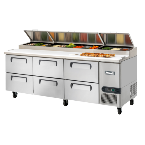 Migali C-PP93-D-HC 93" Three Section Refrigerated Pizza Prep Table w/ 6 Drawers, 20 cu. ft.