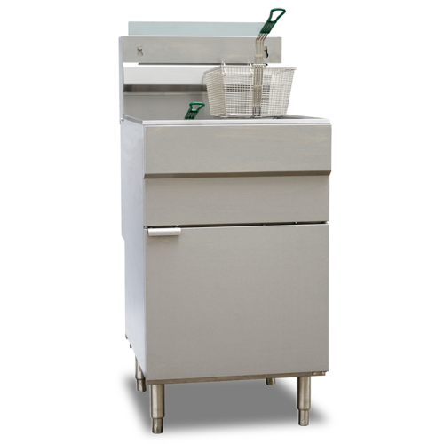 Omcan 46021 21 Inch Gas Deep Fryer Floor Model 70 lb Capacity 150000 BTU