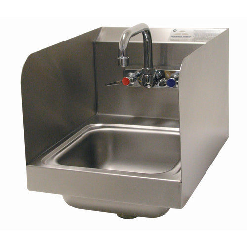 Advance Tabco 7-PS-56 - Hand Sink with Side Splashes, wall model, 9" wide x 9" front-to-back x 5" deep bowl, 20 gauge 304