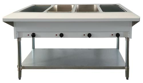 Omcan 47344 58 Inch Cutting Board and Undershelf Gas Steam Table 14000 BTU