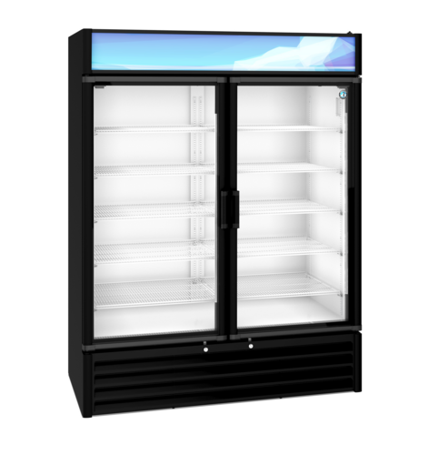 Hoshizaki RM-49-HC-BLK - Refrigerated Merchandiser, reach-in, two-section, 42.61 cu. ft., bottom mount self-contained