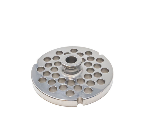 Omcan 43565 - (43565) European Style #32 stainless steel plate with hub, 10mm (3/8") - three notches/ round