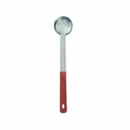 Omcan 80777 - 2 oz. One-Piece Stainless Steel Solid Portion Control Spoon with Red Handle (Qty Break = 12 ea)
