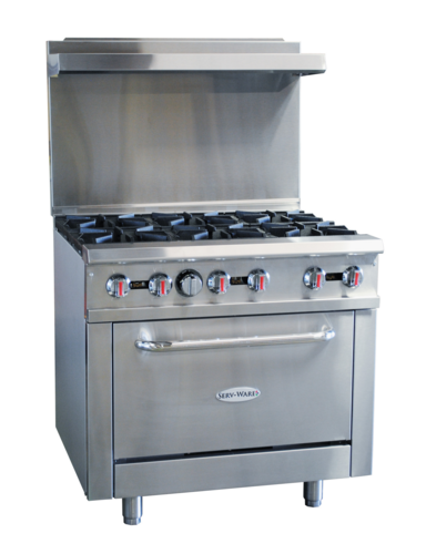 Serv-Ware SGR-6B - Serv-Ware - Gas Cooking - 36" Gas Range with Six (6) Open Burners - Natural Gas - Dimensions: 36" W