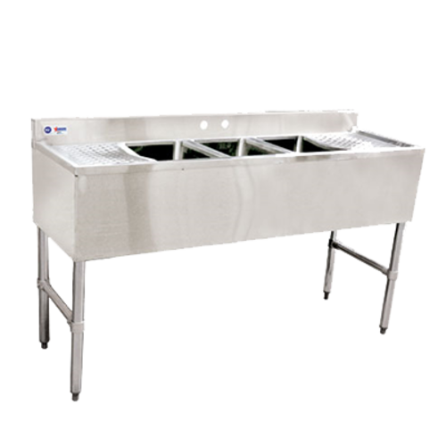 Omcan 25274 60 Inch Underbar Sink with Three 14 Inch Stainless Steel Compartments
