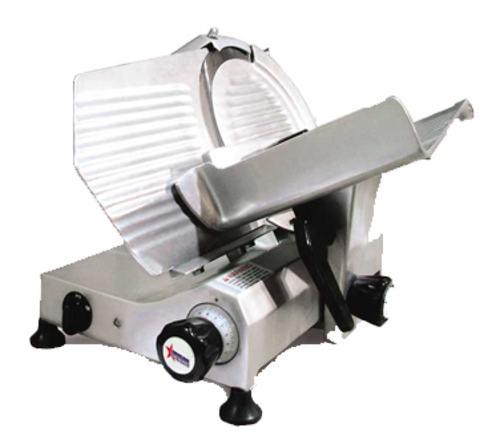 Omcan 13628 12 Inch Carbon Steel Manual Meat Slicer Gravity Feed Anodized Aluminum