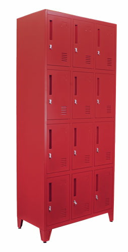 Omcan 48883 34 Inch 4 Tier Painted Steel Locker Red with Card Holder Vent Hole